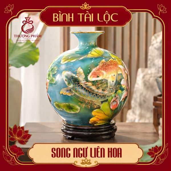 Bình tài lộc vẽ vàng Song Ngư Liên Hoa H30