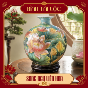 Bình tài lộc vẽ vàng Song Ngư Liên Hoa H30
