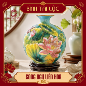 Bình tài lộc vẽ vàng Song Ngư Liên Hoa H30