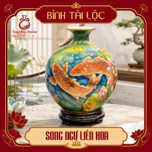 Bình tài lộc vẽ vàng Song Ngư Liên Hoa H30