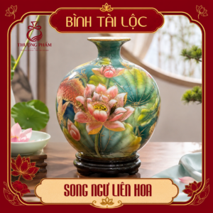 Bình tài lộc vẽ vàng Song Ngư Liên Hoa H30