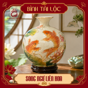 Bình tài lộc vẽ vàng Song Ngư Liên Hoa H30