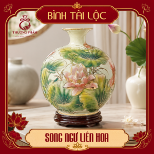 Bình tài lộc vẽ vàng Song Ngư Liên Hoa H30