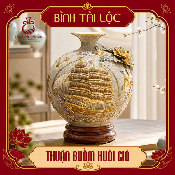 Bình tài lộc vẽ vàng Thuận Buồm Xuôi Gió H30