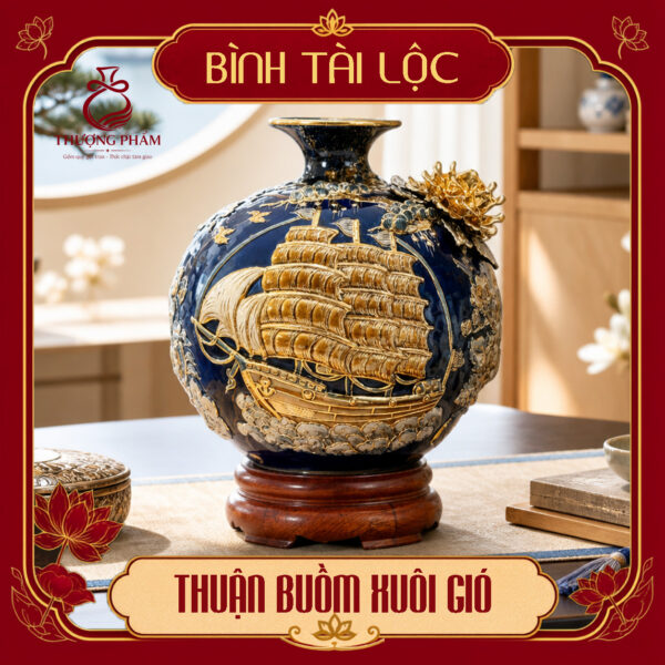 Bình tài lộc vẽ vàng Thuận Buồm Xuôi Gió H30