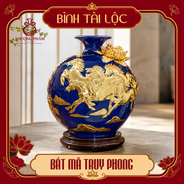 Bình tài lộc thếp vàng Bát Mã Truy Phong