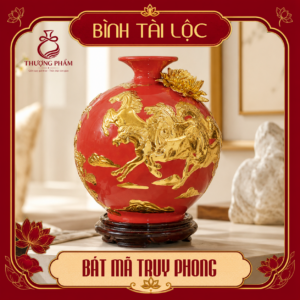 Bình tài lộc thếp vàng Bát Mã Truy Phong