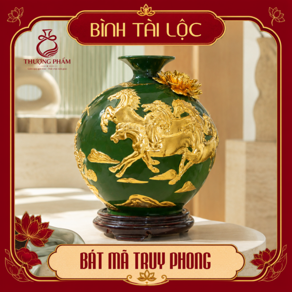 Bình tài lộc thếp vàng Bát Mã Truy Phong