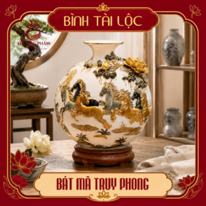 Bình tài lộc vẽ vàng Bát Mã Truy Phong H40