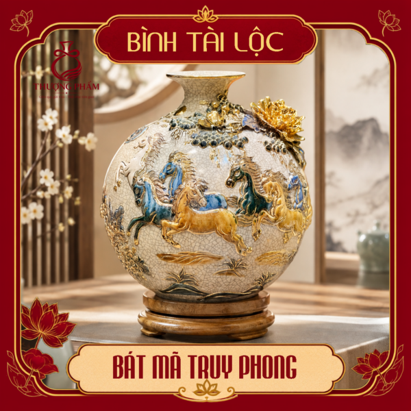 Bình tài lộc vẽ vàng Bát Mã Truy Phong H40