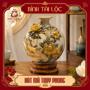 Bình tài lộc vẽ vàng Bát Mã Truy Phong H40
