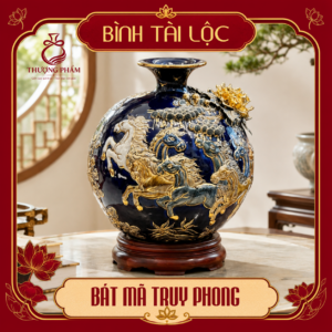 Bình tài lộc vẽ vàng Bát Mã Truy Phong H40
