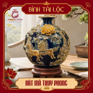 Bình tài lộc vẽ vàng Bát Mã Truy Phong H40