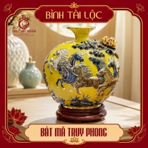 Bình tài lộc vẽ vàng Bát Mã Truy Phong H40