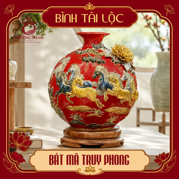 Bình tài lộc vẽ vàng Bát Mã Truy Phong H40