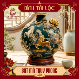 Bình tài lộc vẽ vàng Bát Mã Truy Phong H40