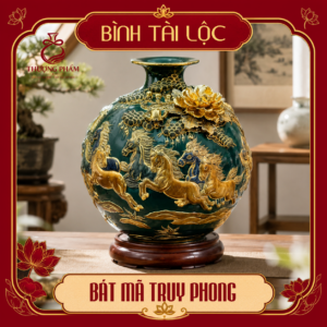 Bình tài lộc vẽ vàng Bát Mã Truy Phong H40