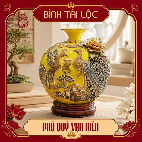Bình tài lộc vẽ vàng Phú Quý Vạn Niên H40