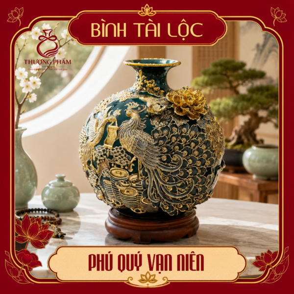 Bình tài lộc vẽ vàng Phú Quý Vạn Niên H40