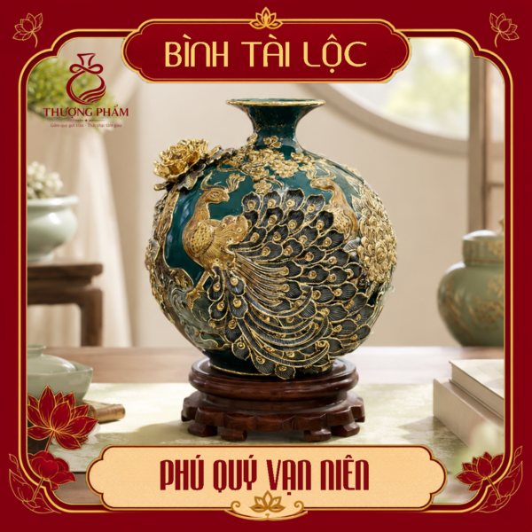 Bình tài lộc vẽ vàng Phú Quý Vạn Niên H30