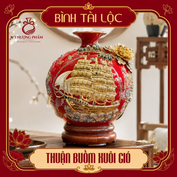 Bình tài lộc vẽ vàng Thuận Buồm Xuôi Gió H40