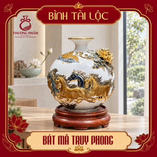 Bình tài lộc vẽ vàng Bát Mã Truy Phong H22