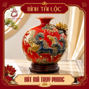 Bình tài lộc vẽ vàng Bát Mã Truy Phong H30