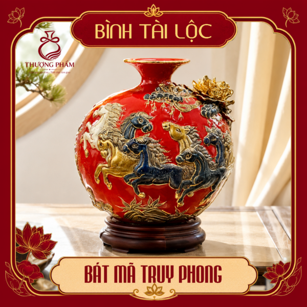 Bình tài lộc vẽ vàng Bát Mã Truy Phong H30