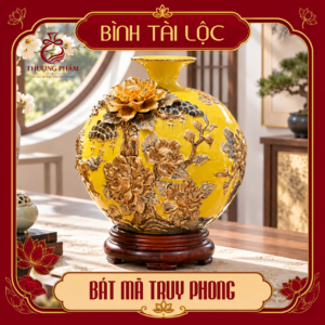 Bình tài lộc vẽ vàng Bát Mã Truy Phong H30