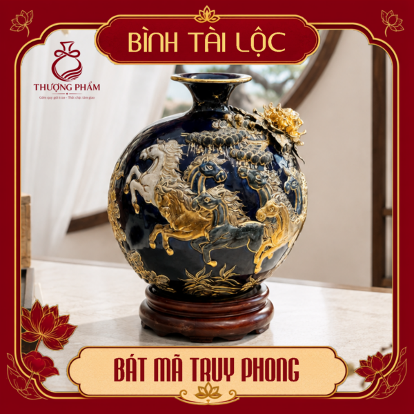 Bình tài lộc vẽ vàng Bát Mã Truy Phong H30