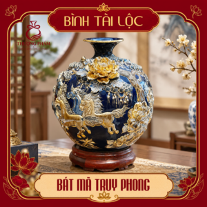 Bình tài lộc vẽ vàng Bát Mã Truy Phong H30