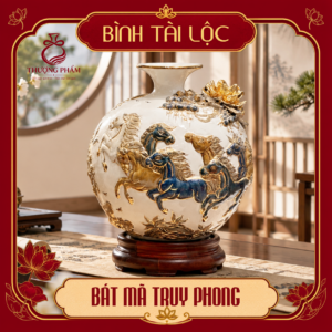 Bình tài lộc vẽ vàng Bát Mã Truy Phong H30