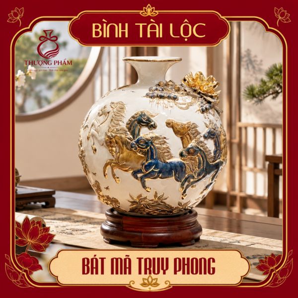 Bình tài lộc vẽ vàng Bát Mã Truy Phong H30