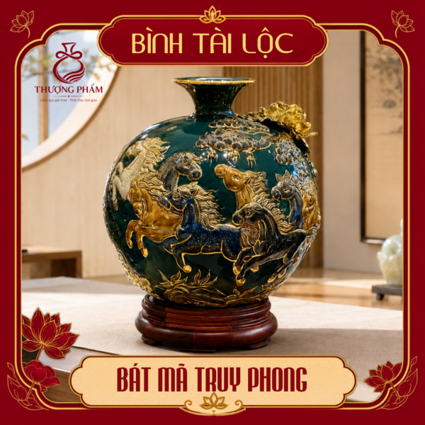 Bình tài lộc vẽ vàng Bát Mã Truy Phong H30