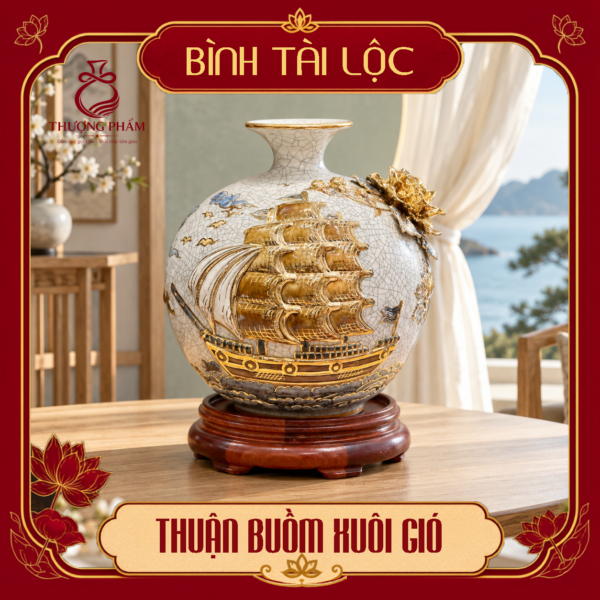 Bình tài lộc vẽ vàng Thuận Buồm Xuôi Gió H22