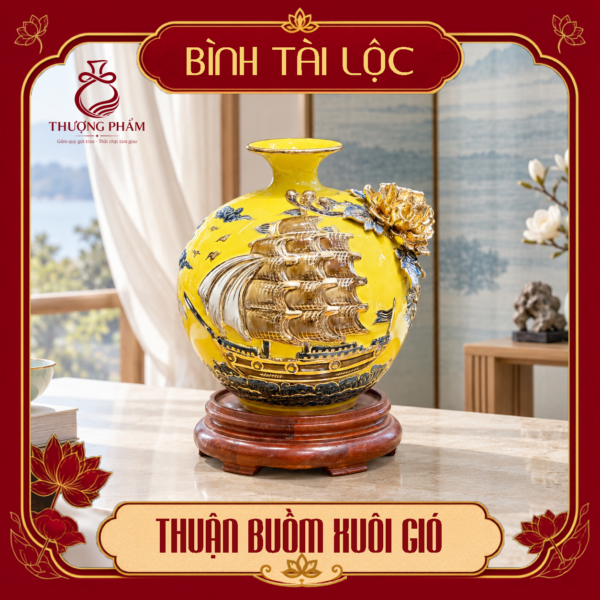 Bình tài lộc vẽ vàng Thuận Buồm Xuôi Gió H22