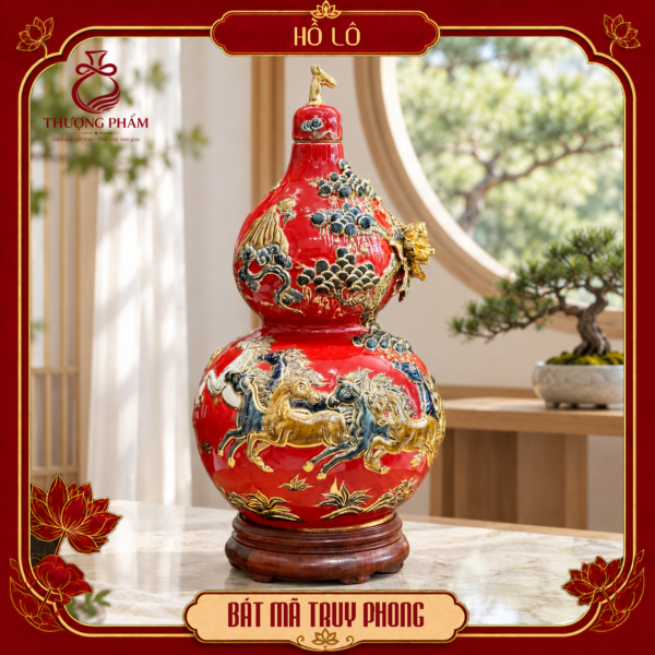 Hồ lô tài lộc vẽ vàng Bát Mã Truy Phong H45